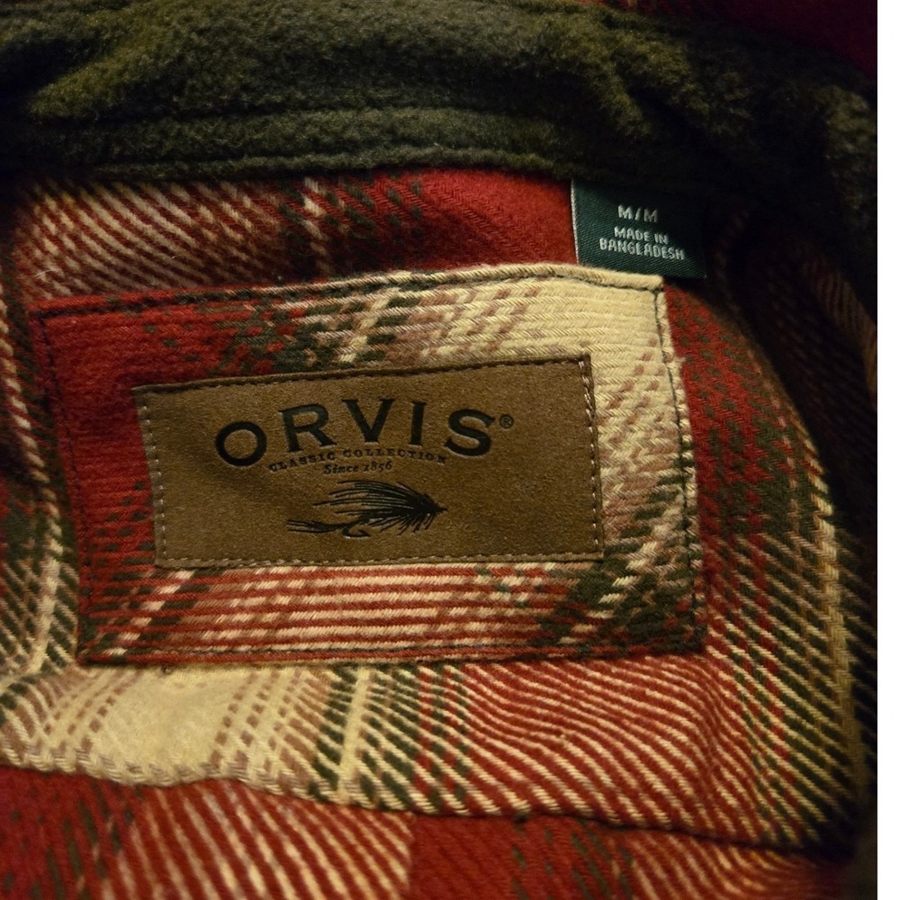 Orvis Big Bear Flannel Shirt Mens Medium Red Plaid Flannel Brushed Fleece - Picture 3 of 3